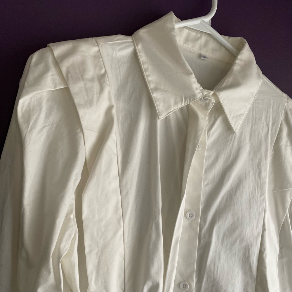 Oversized white button down dress shirt with panels